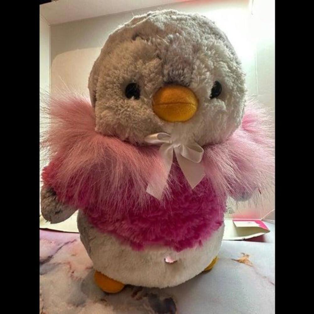Cuddle Up with Charm: Aurora Pom Pom Penguin Plush in Grey